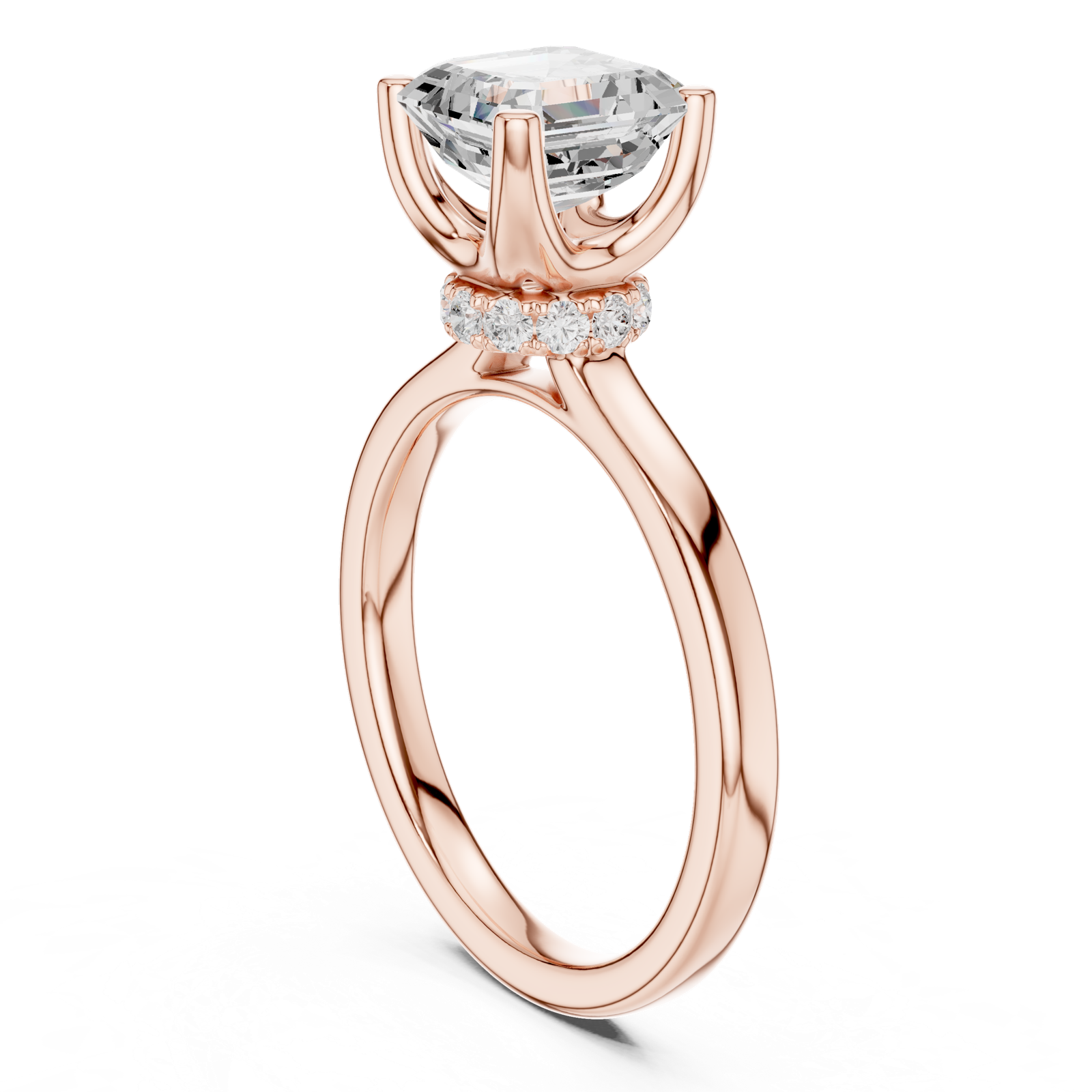 Gold Ring DDLR-176, Asscher center stone, Rose Gold, view 1