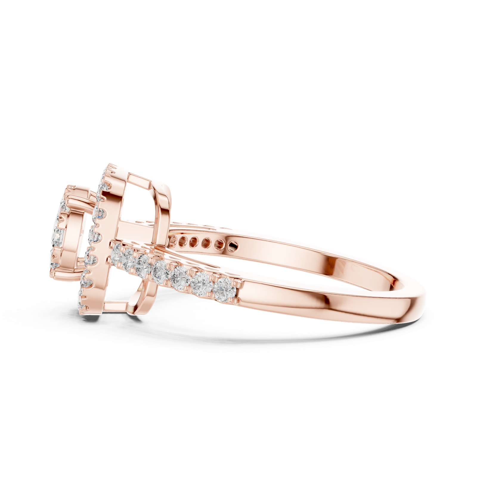 14K Solid Gold Lab Diamond Halo Ring, Rose Gold, view 3