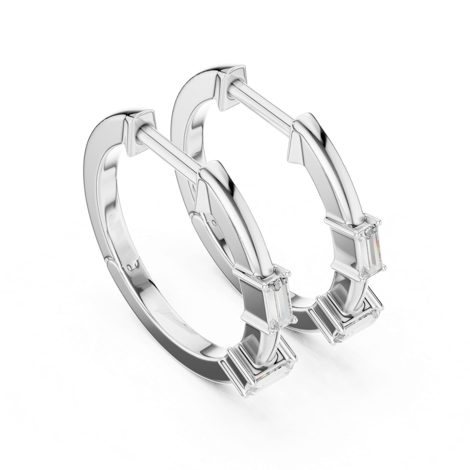 14K Solid Gold Lab Diamond Huggie Earrings, White Gold, view 2