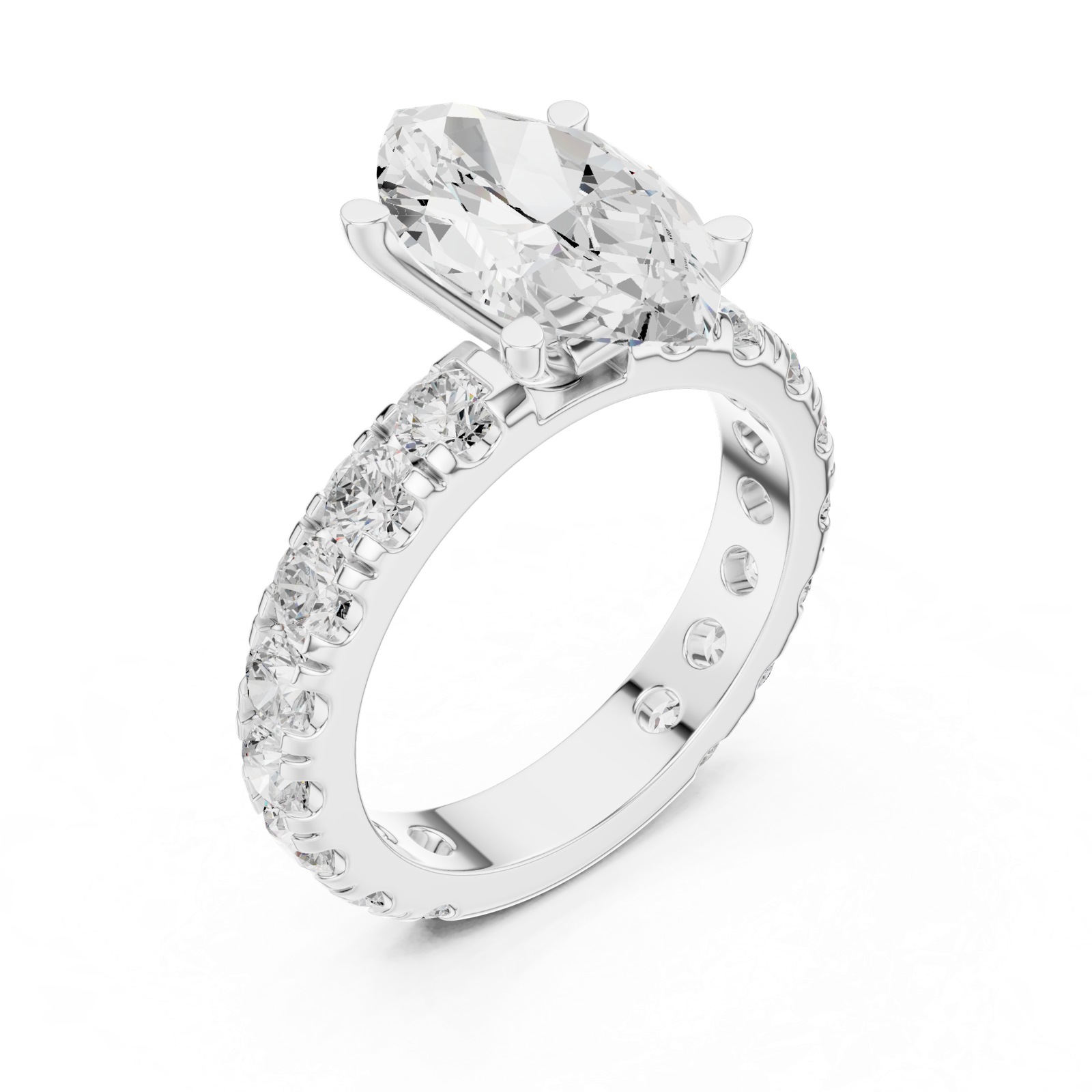 Gold Jewelry L35-63, Marquise center stone, White Gold, view 2