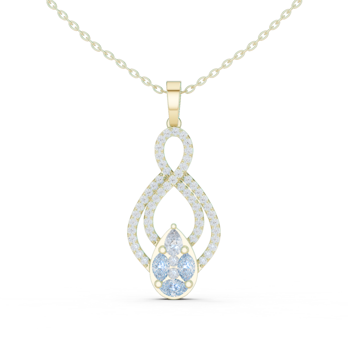 14K Solid Gold Lab Diamond Infinity Pendant Necklace, Yellow Gold