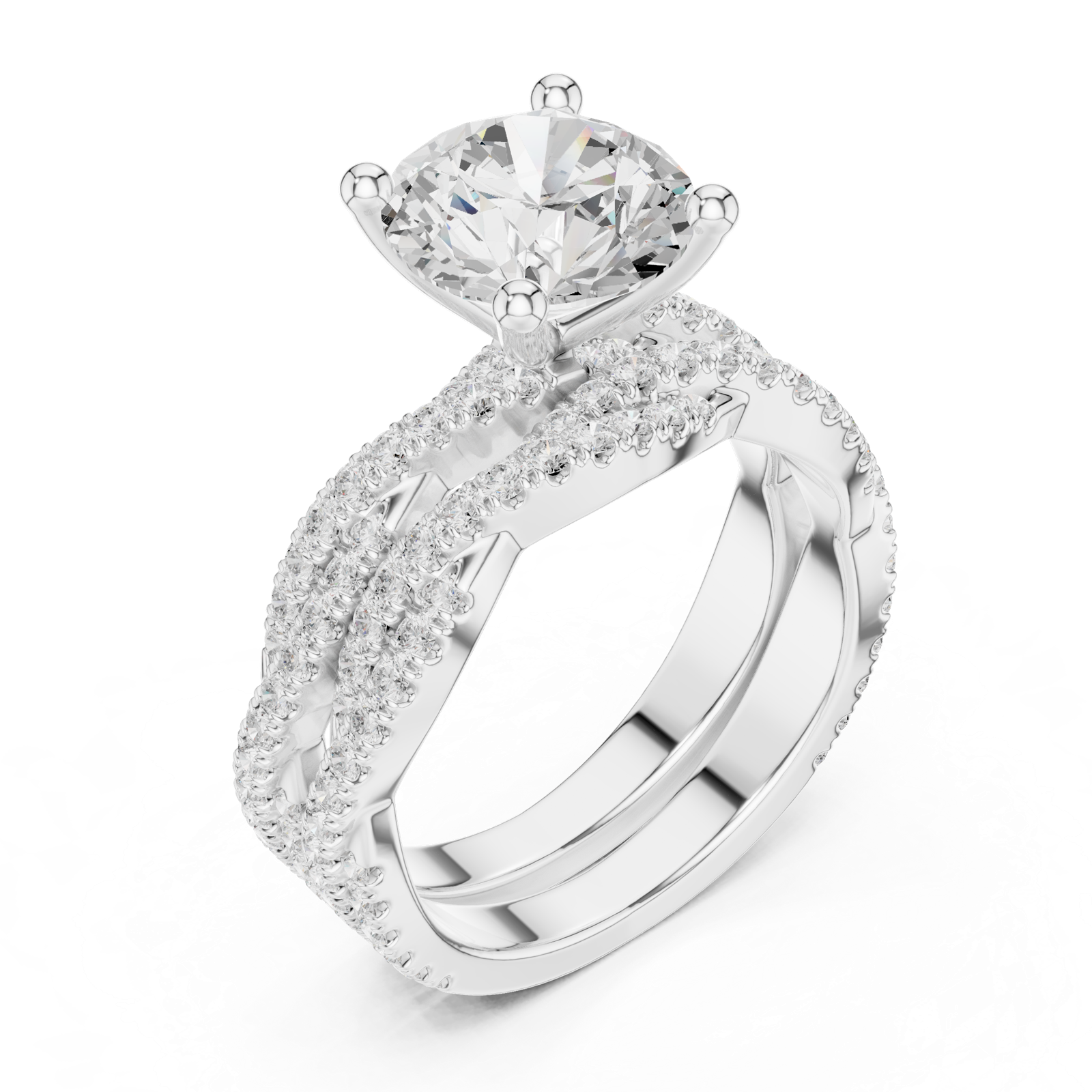 Gold Ring DDLR-300, Round center stone, White Gold, view 2