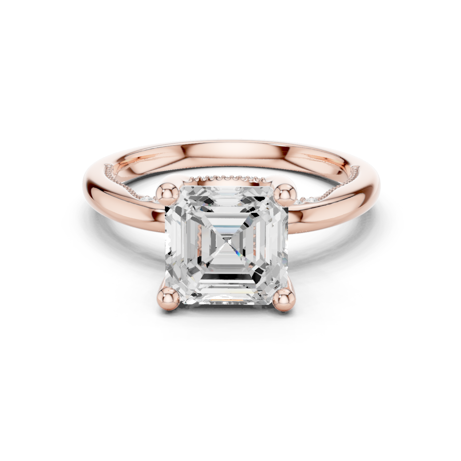 Gold Ring, Asscher center stone, Rose Gold