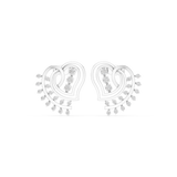 14K Solid Gold Lab Diamond Heart Cluster Earrings, White Gold