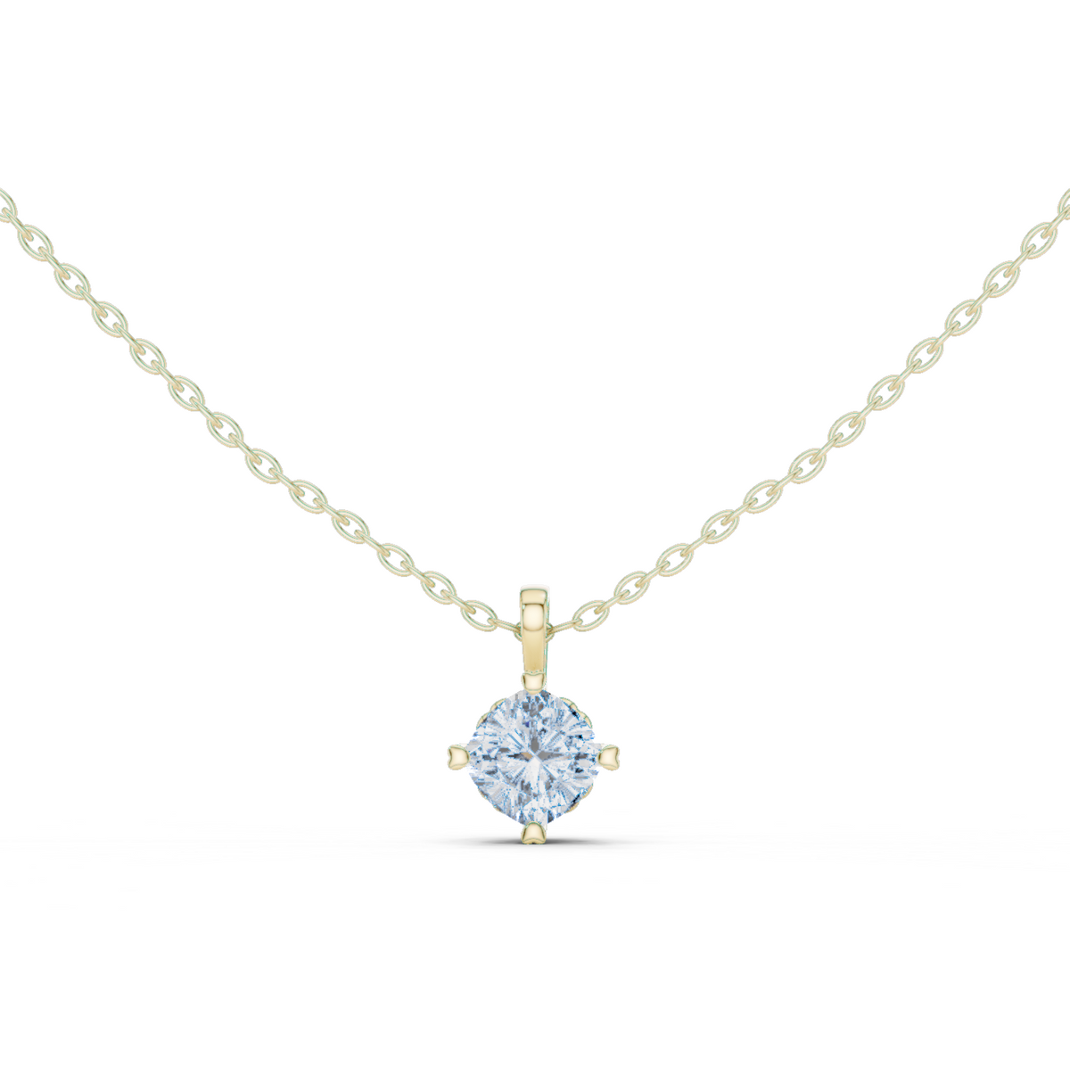 14K Solid Gold Lab Diamond Solitaire Pendant Necklace, Yellow Gold