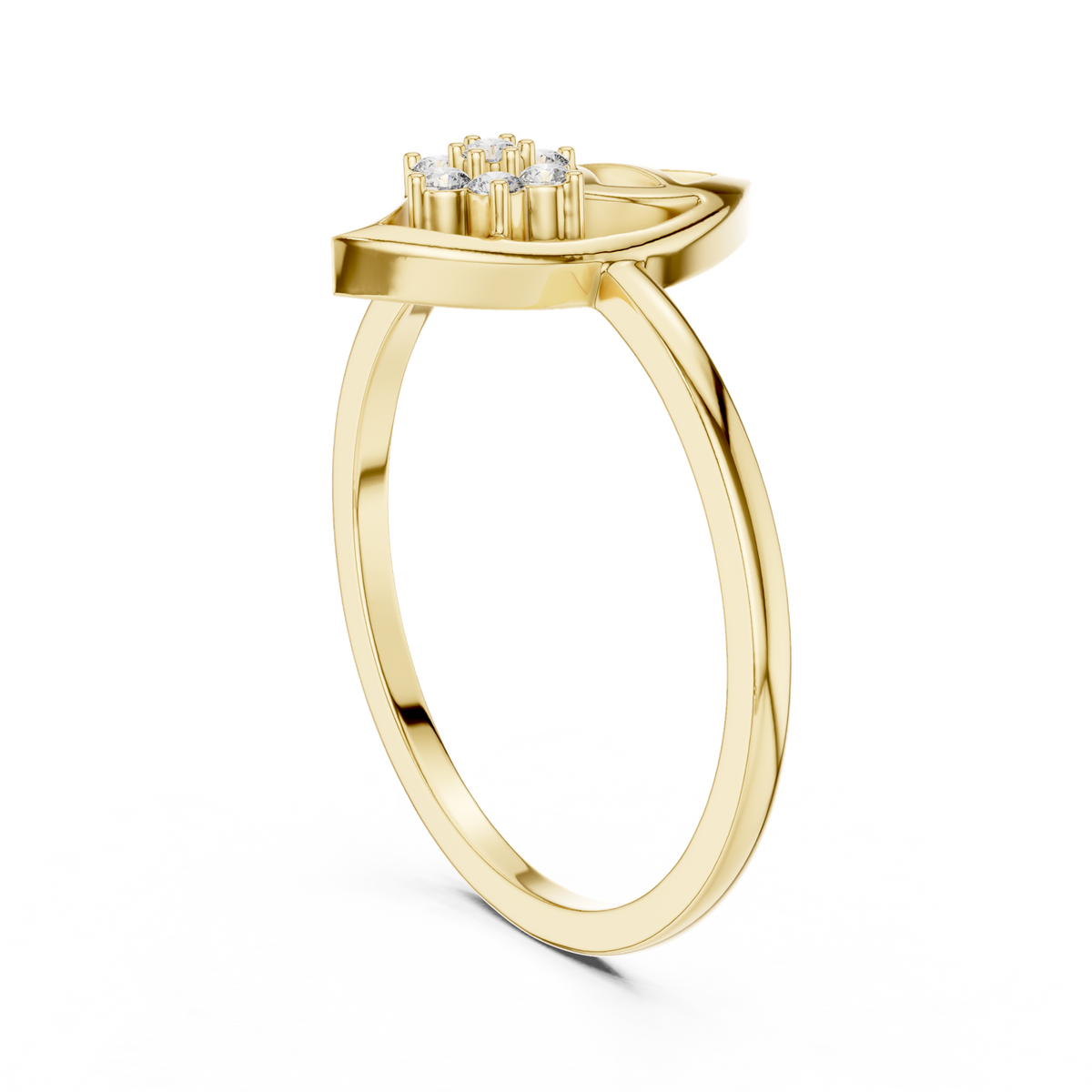 14K Solid Gold Lab Diamond Leaf Cluster Ring, Yellow Gold, view 1
