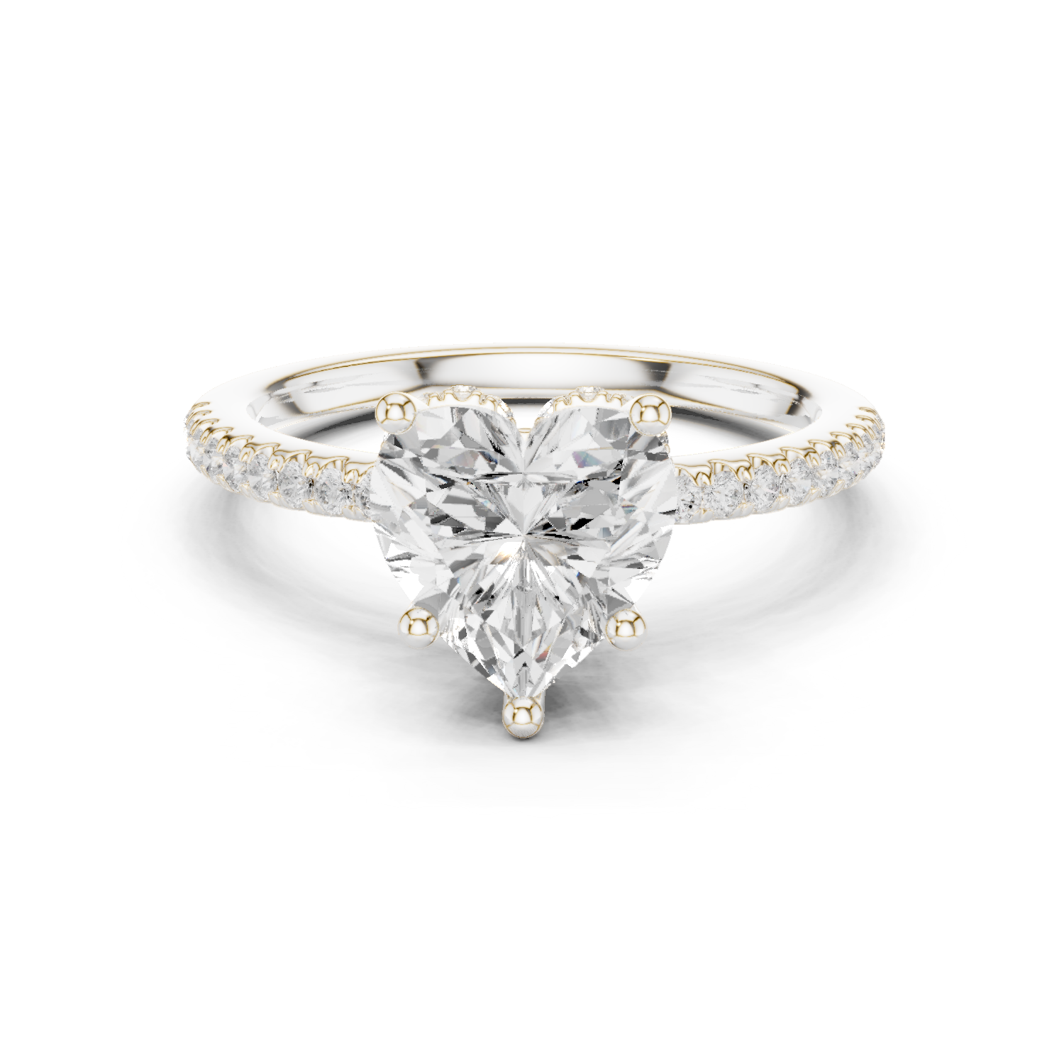 Gold Ring DDLR-177, Heart center stone, White Gold