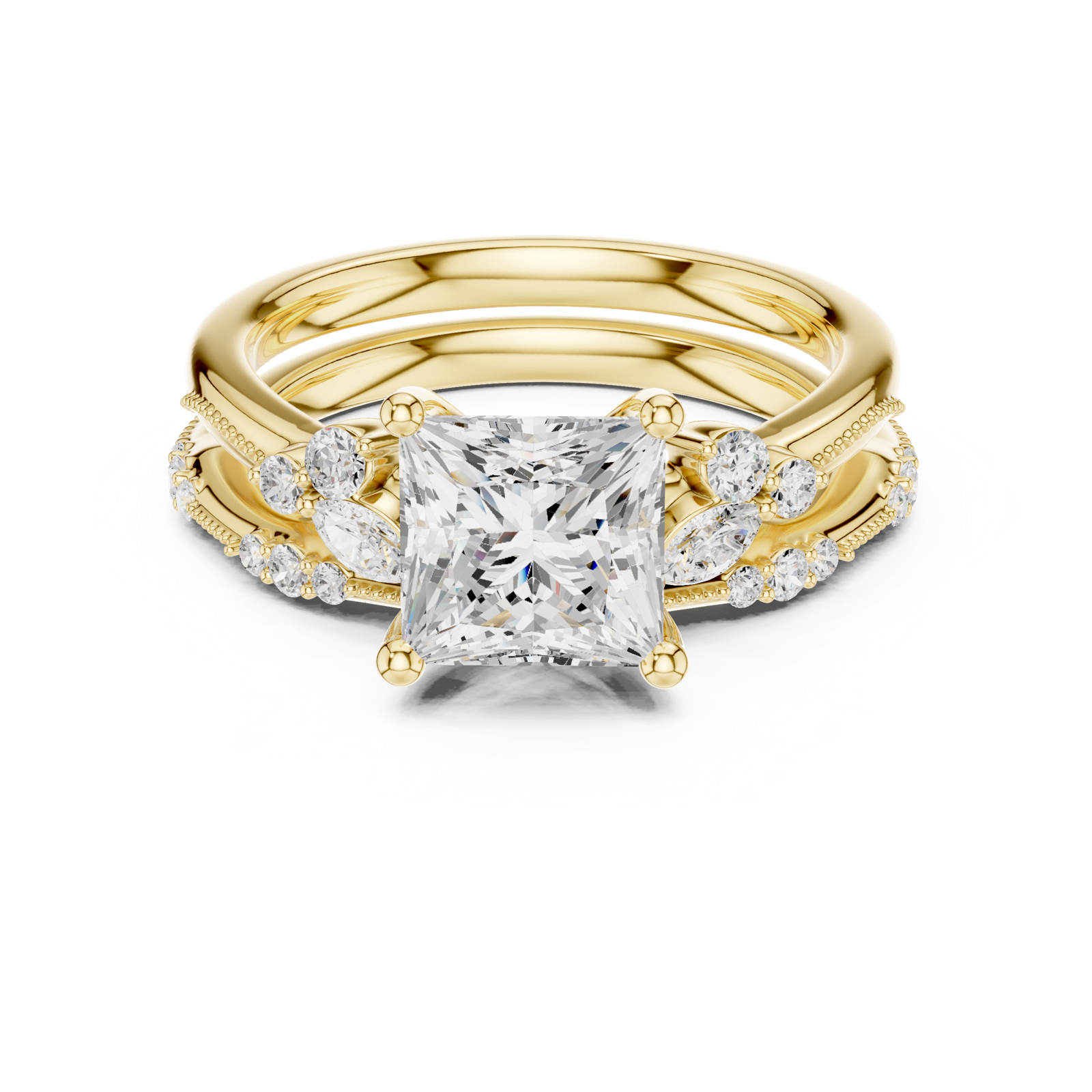 Gold Ring DDLR-299, Princess center stone, Yellow Gold, view 4