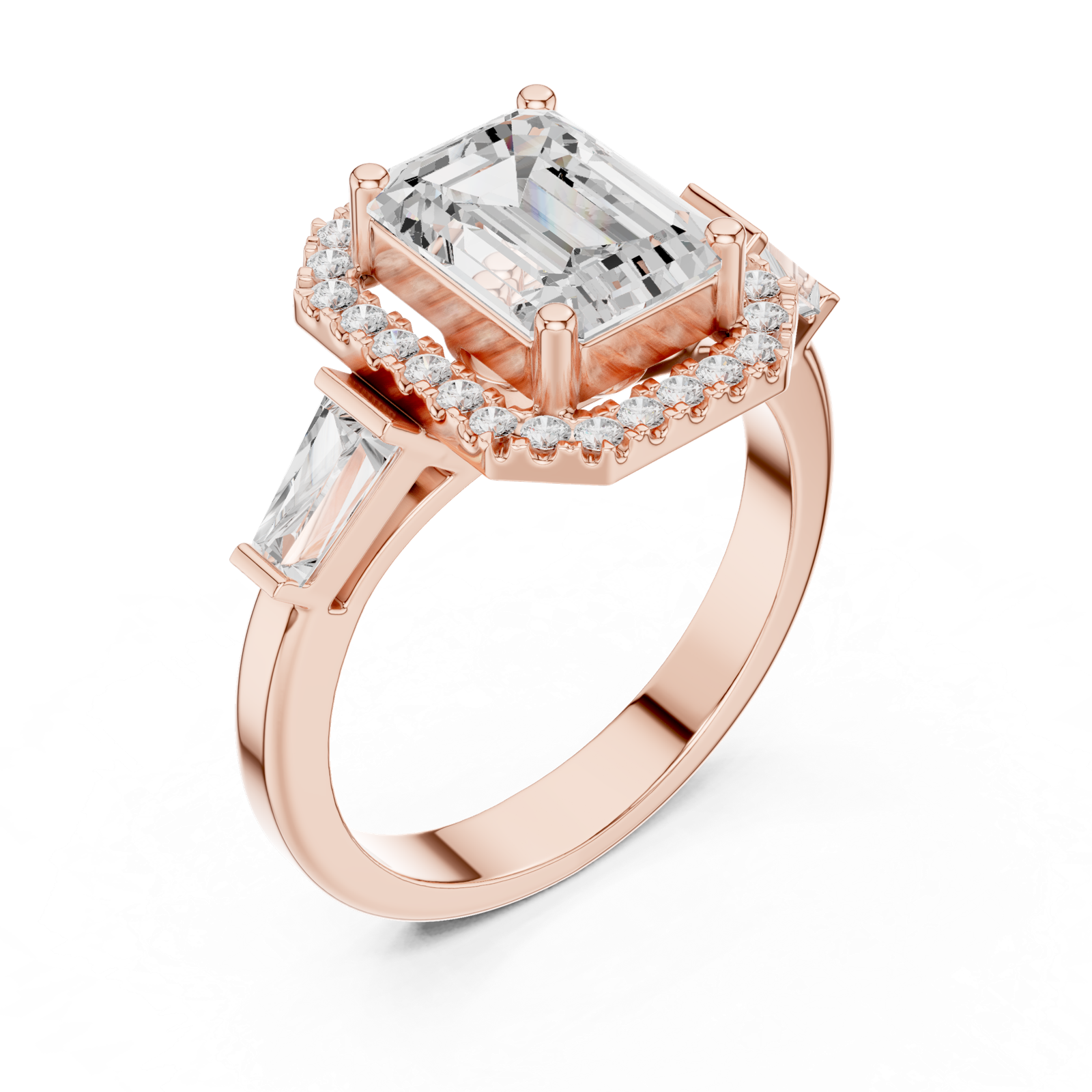 Gold Ring, Emerald center stone, Rose Gold, view 2
