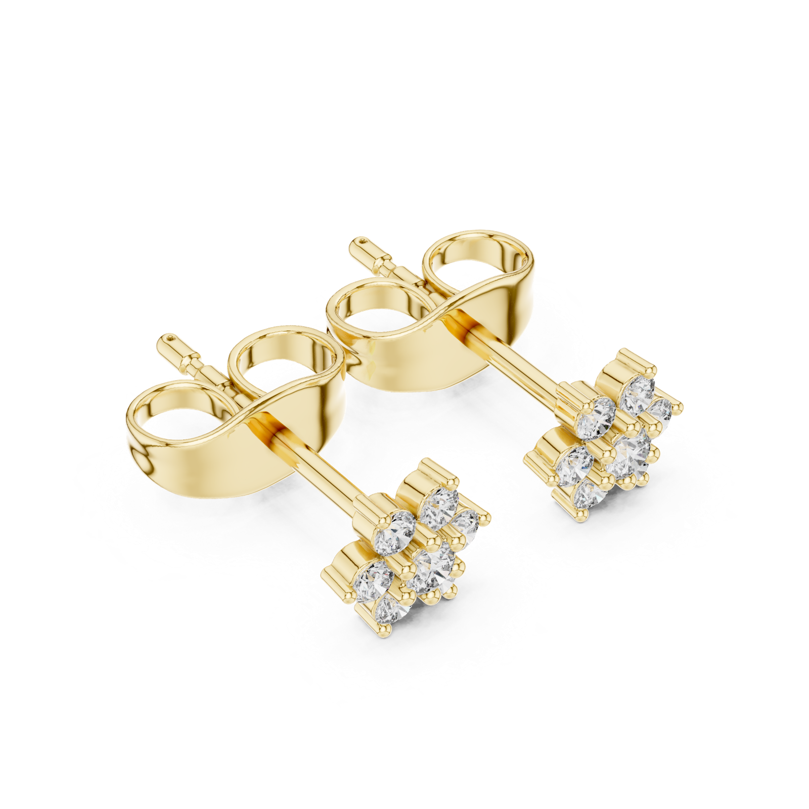 14K Solid Gold Lab Diamond Flower Cluster Earrings, Yellow Gold, view 2