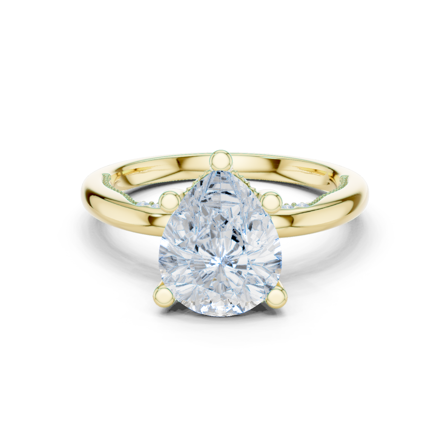 Gold Ring DDLR-175, Pear center stone, Yellow Gold