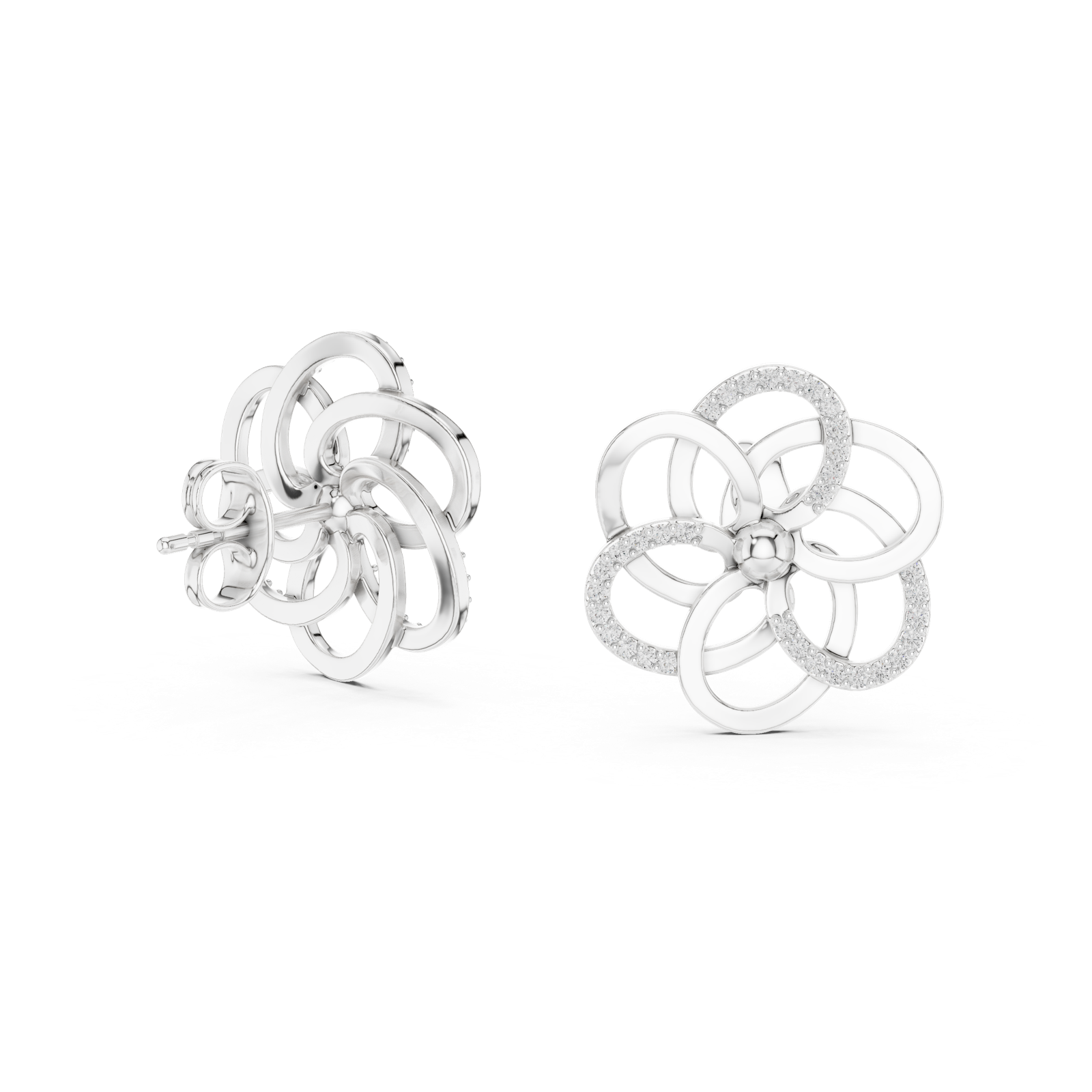Gold Earrings 12-10030@E, White Gold, view 1