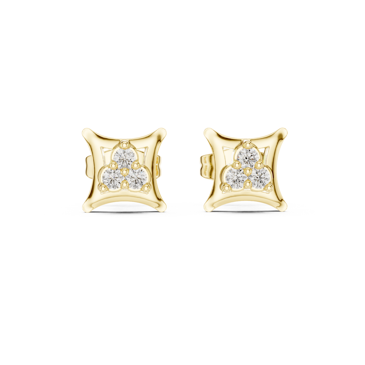 14K Solid Gold Lab Diamond Cluster Earrings, Yellow Gold