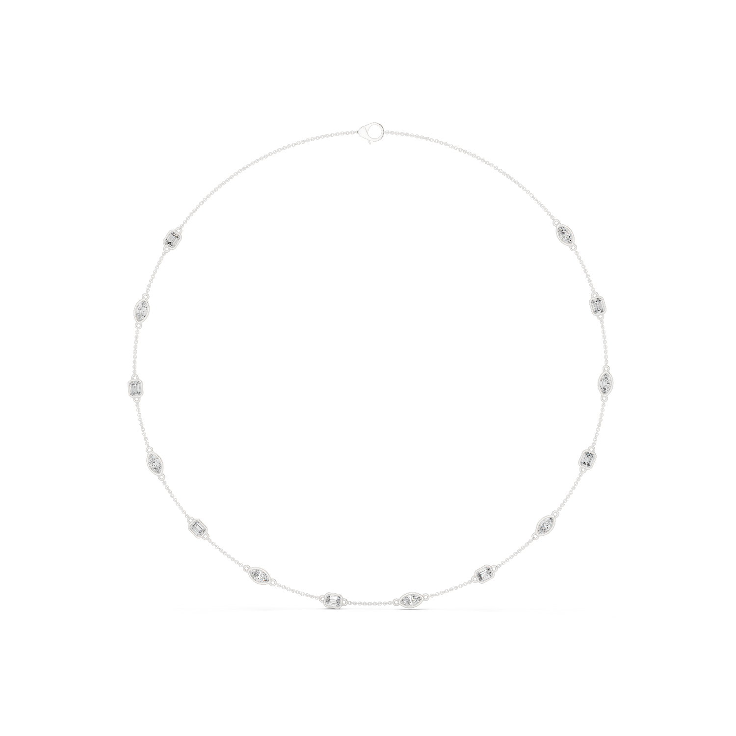 14K Solid Gold Lab Diamond Station Necklace, White Gold