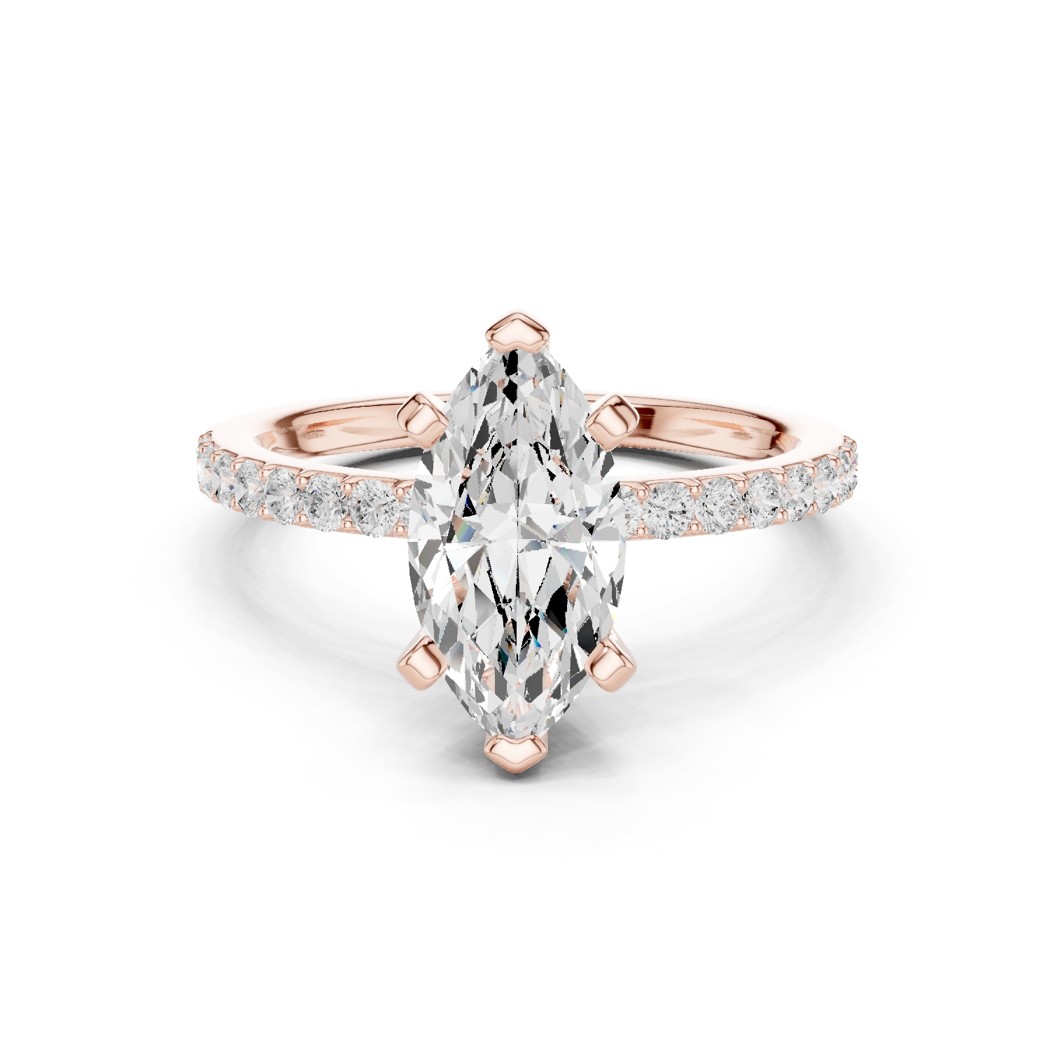 Gold Ring DDLR-040, Marquise center stone, Rose Gold