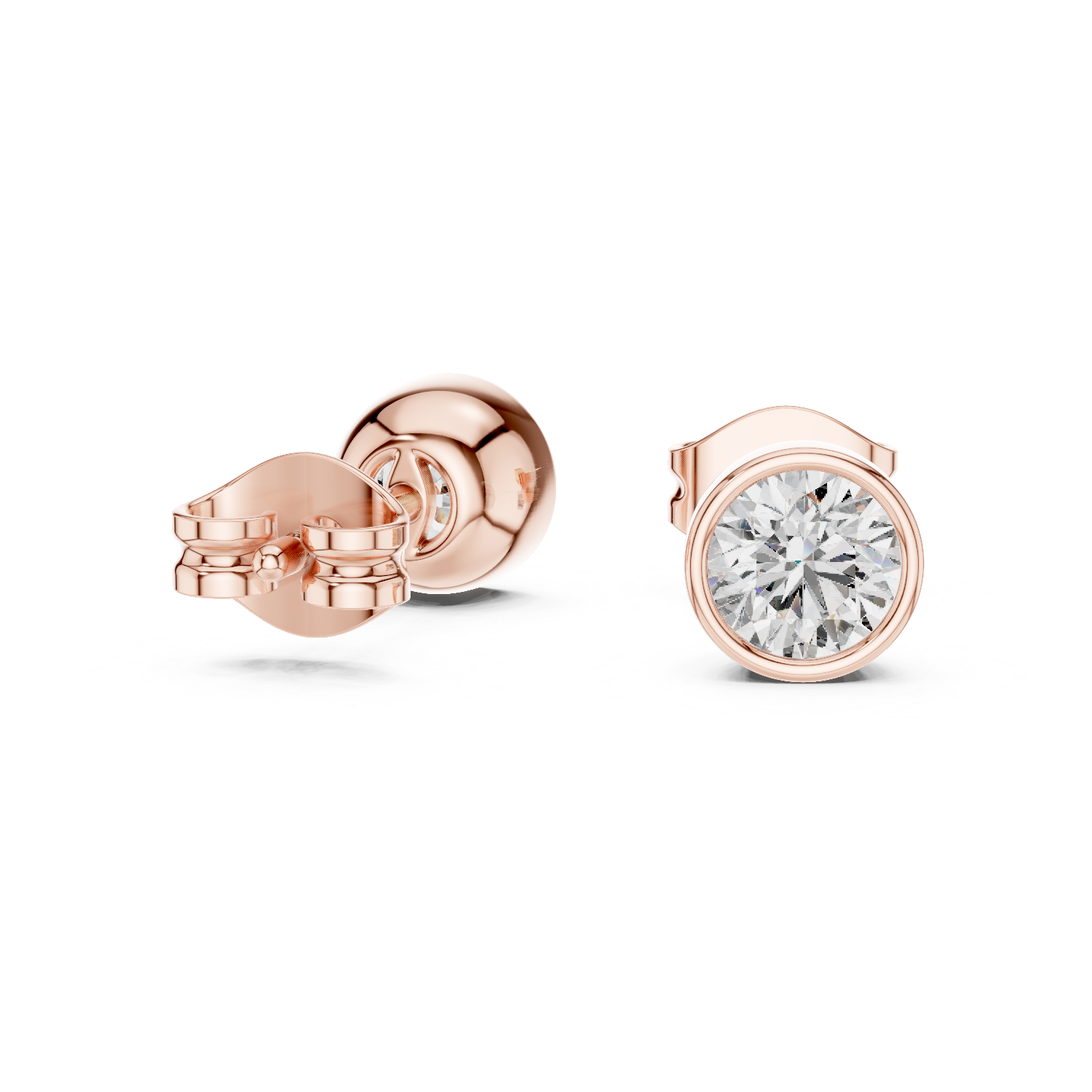 14K Solid Gold Lab Diamond Stud Earrings, Rose Gold, view 1