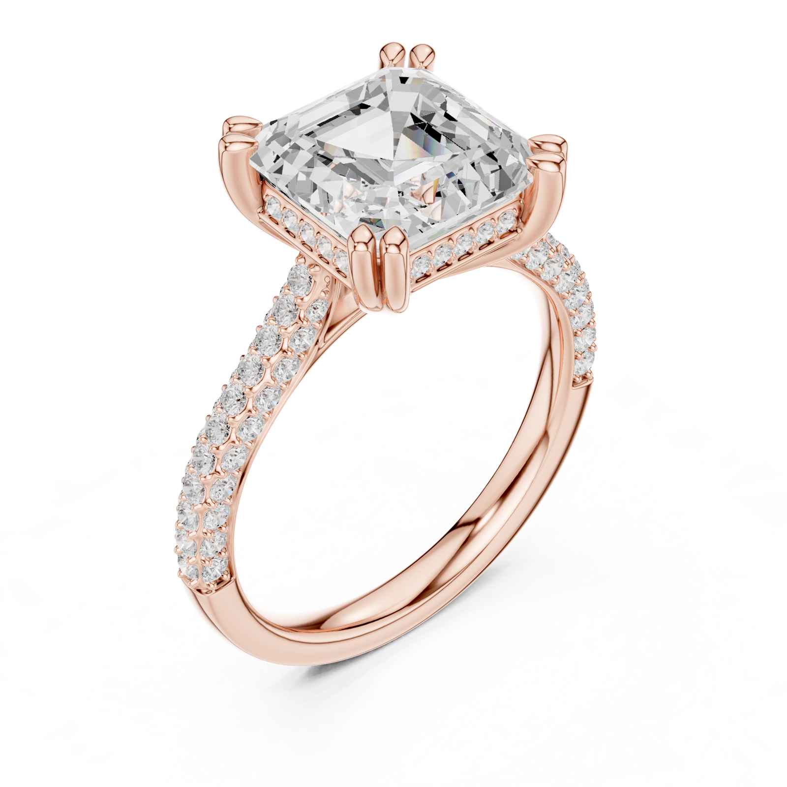 Gold Ring DDLR-260, Asscher center stone, Rose Gold, view 2