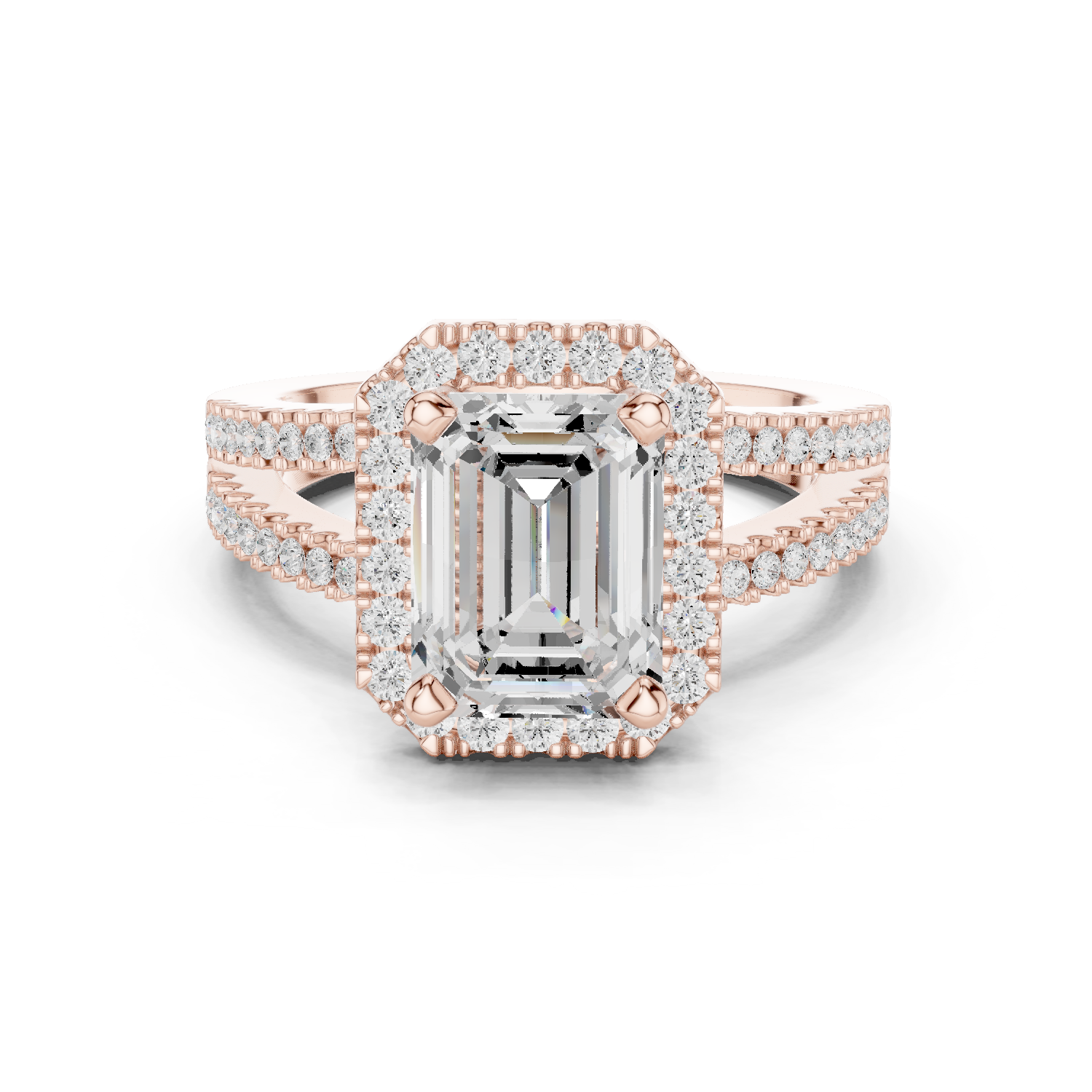 Gold Ring DDLR-350, Emerald center stone, Rose Gold