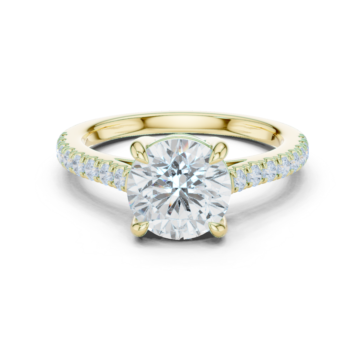 14K Solid Gold Lab Diamond Solitaire Ring, Yellow Gold