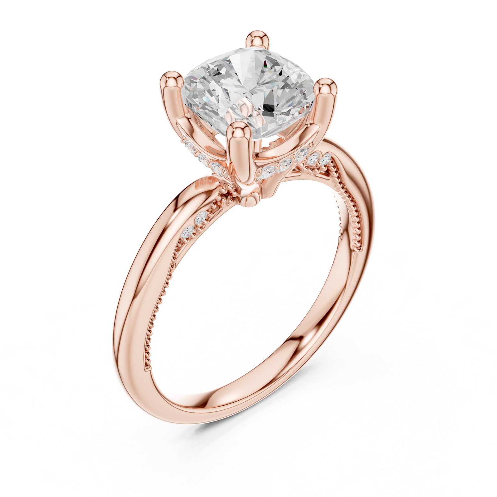 Gold Ring, Cushion center stone, Rose Gold, view 2