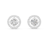 14K Solid Gold Lab Diamond Halo Earrings, White Gold