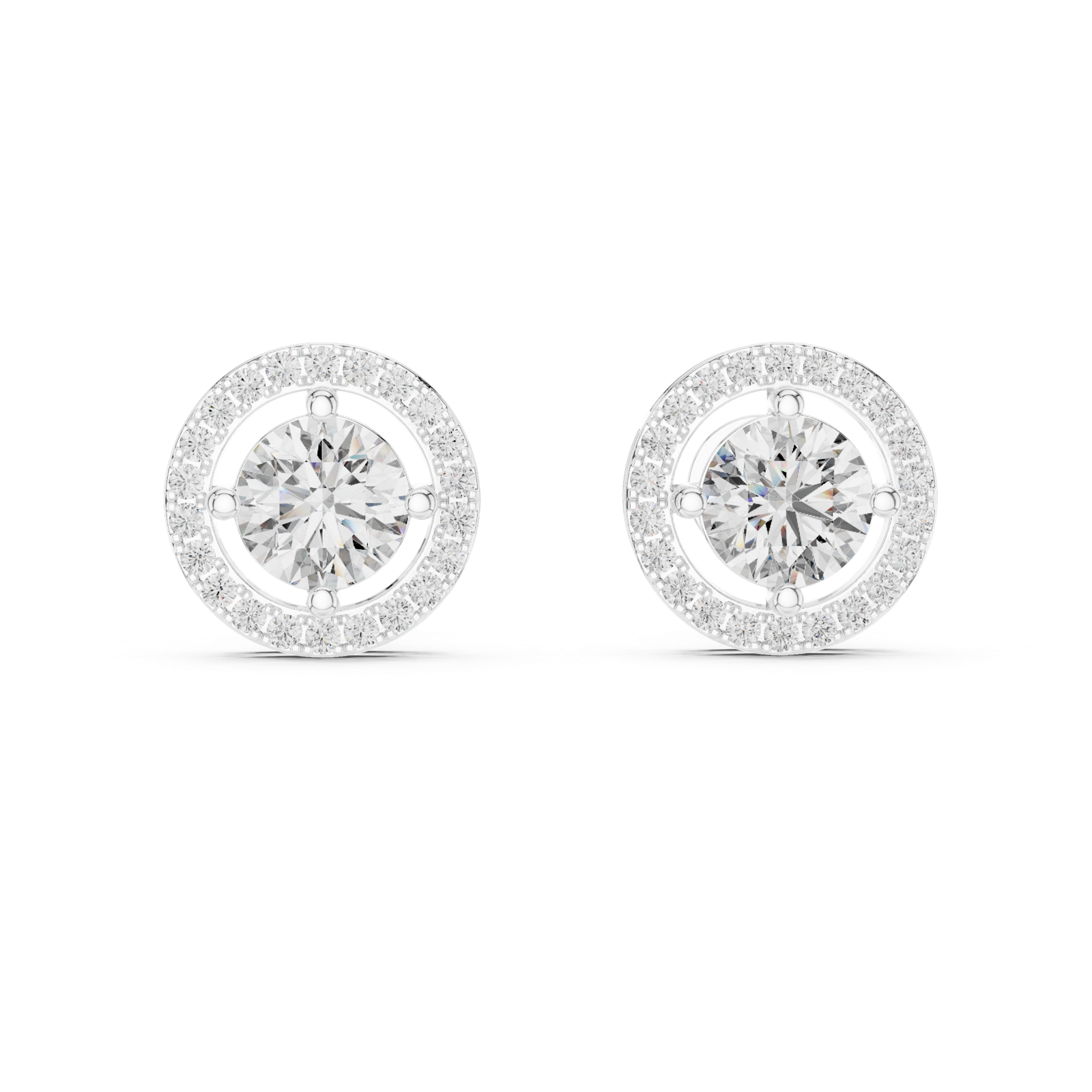 14K Solid Gold Lab Diamond Halo Earrings, White Gold
