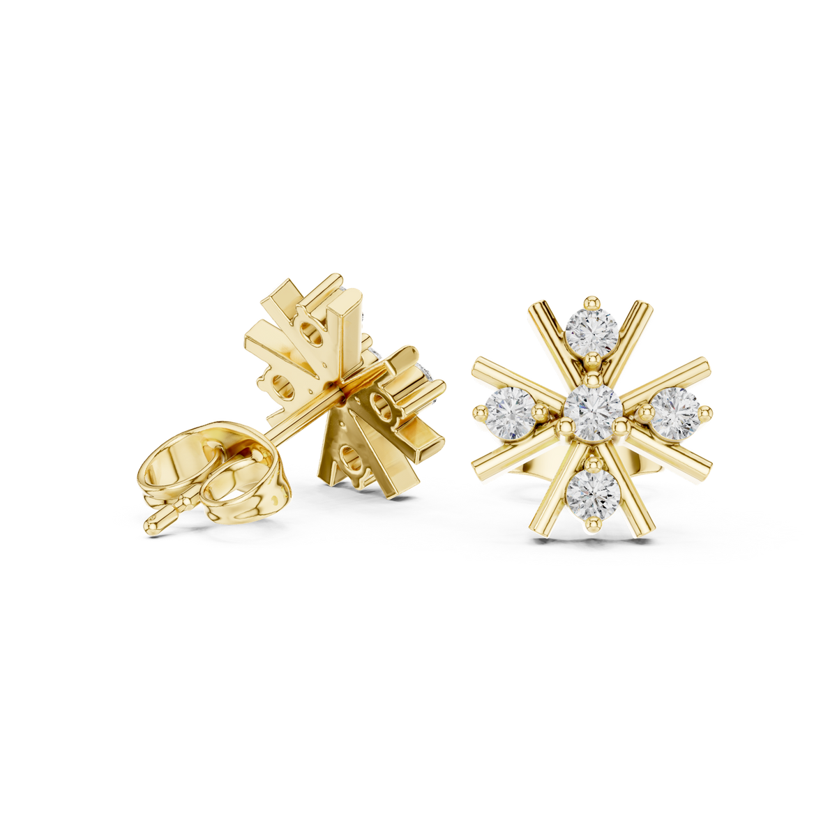 14K Solid Gold Lab Diamond Star Cluster Earrings, Yellow Gold, view 1
