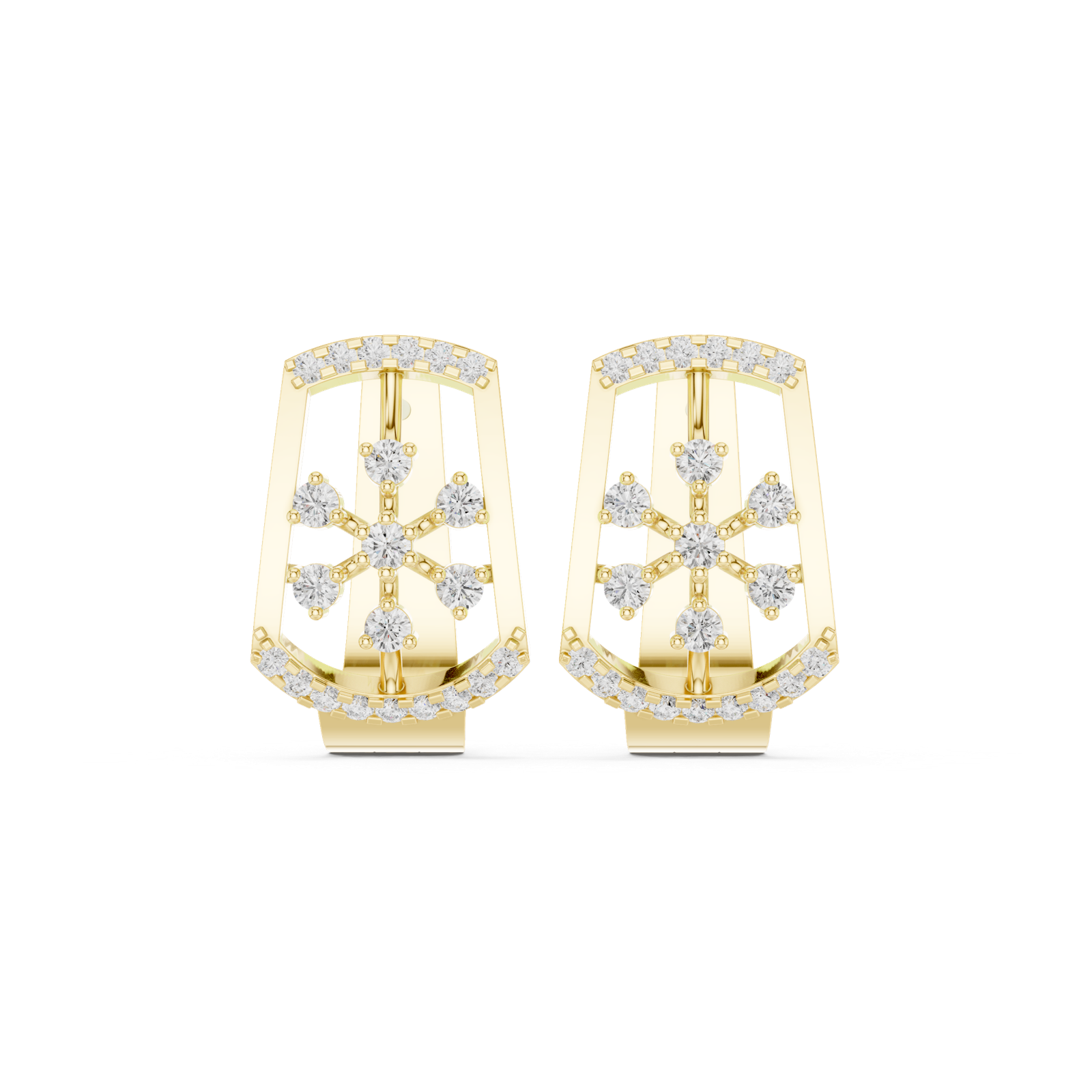 14K Solid Gold Lab Diamond Cluster Earrings, Yellow Gold