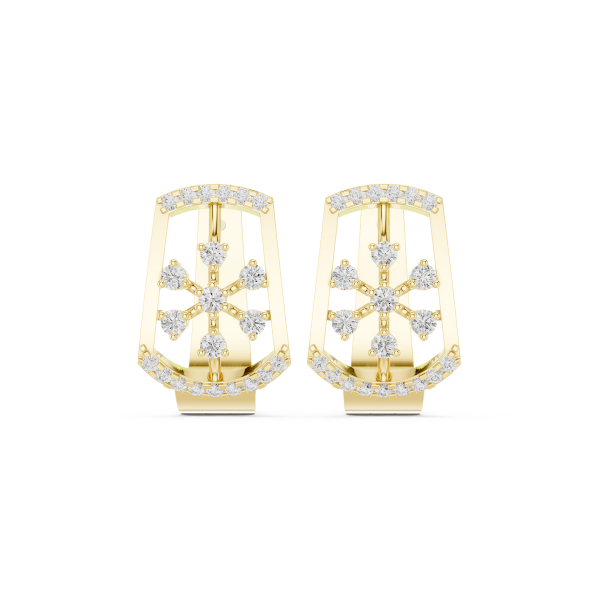 14K Solid Gold Lab Diamond Cluster Earrings, Yellow Gold