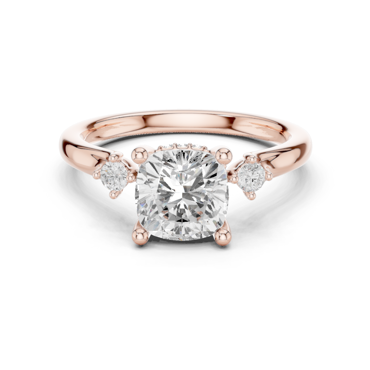 Gold Ring DDLR-164, Cushion center stone, Rose Gold