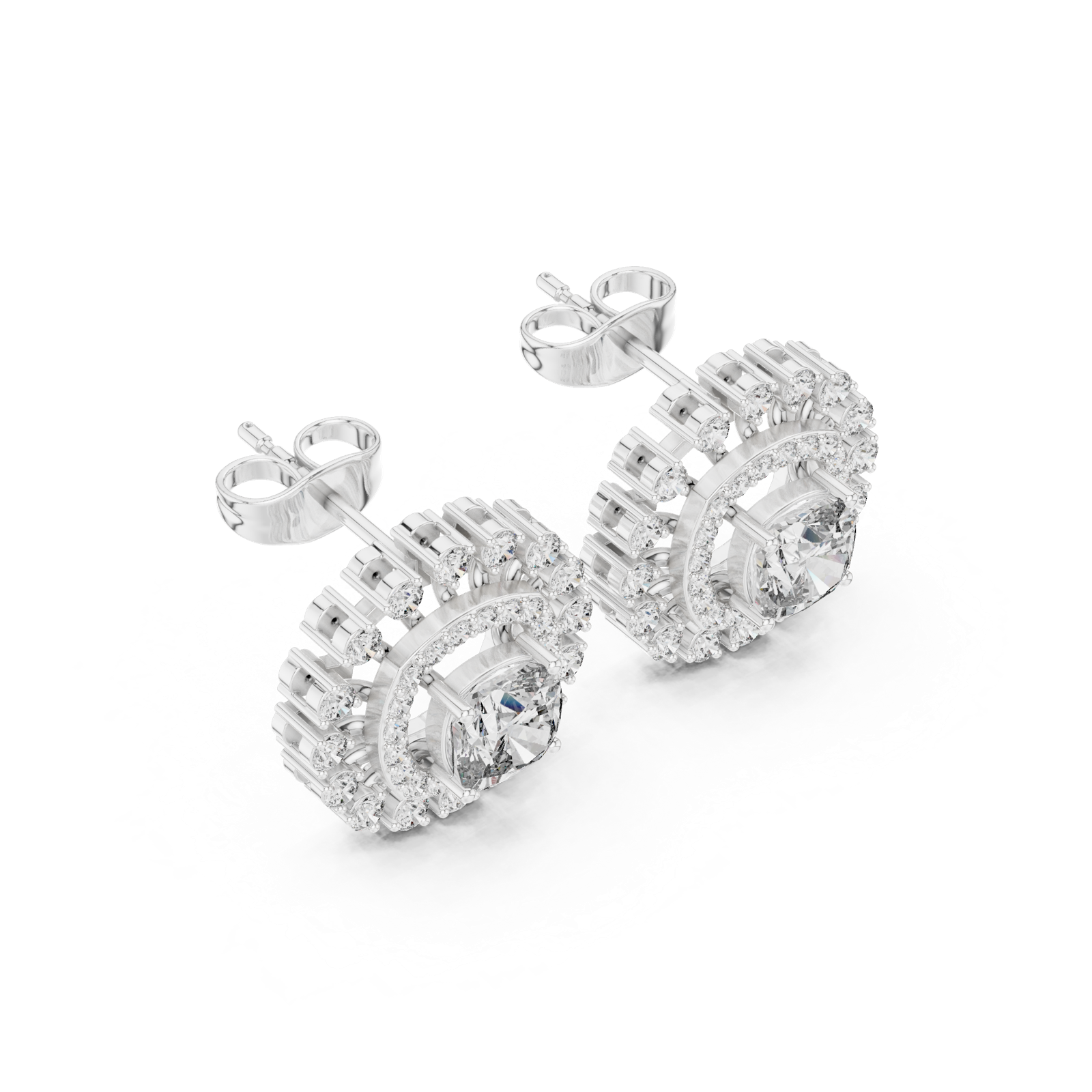 14K Solid Gold Lab Diamond Halo Earrings, White Gold, view 2