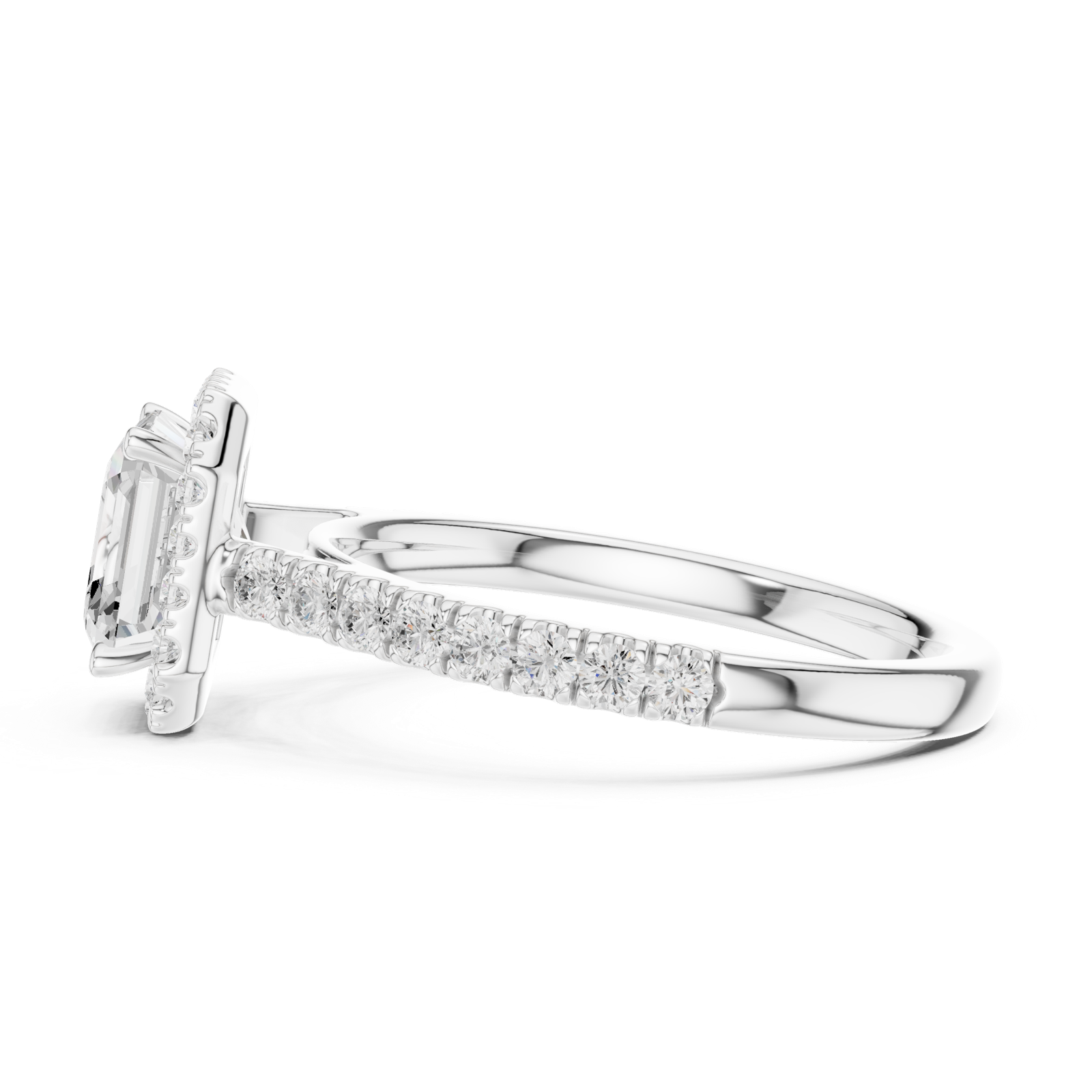 Gold Ring DDLR-118, Asscher center stone, White Gold, view 3