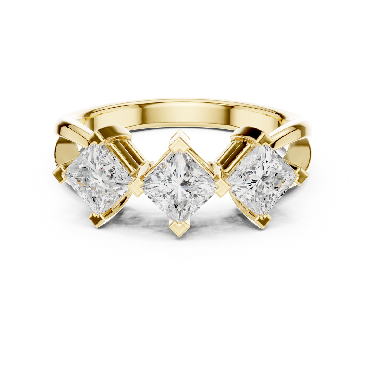 14K Solid Gold Lab Diamond Three-Stone Ring, Yellow Gold