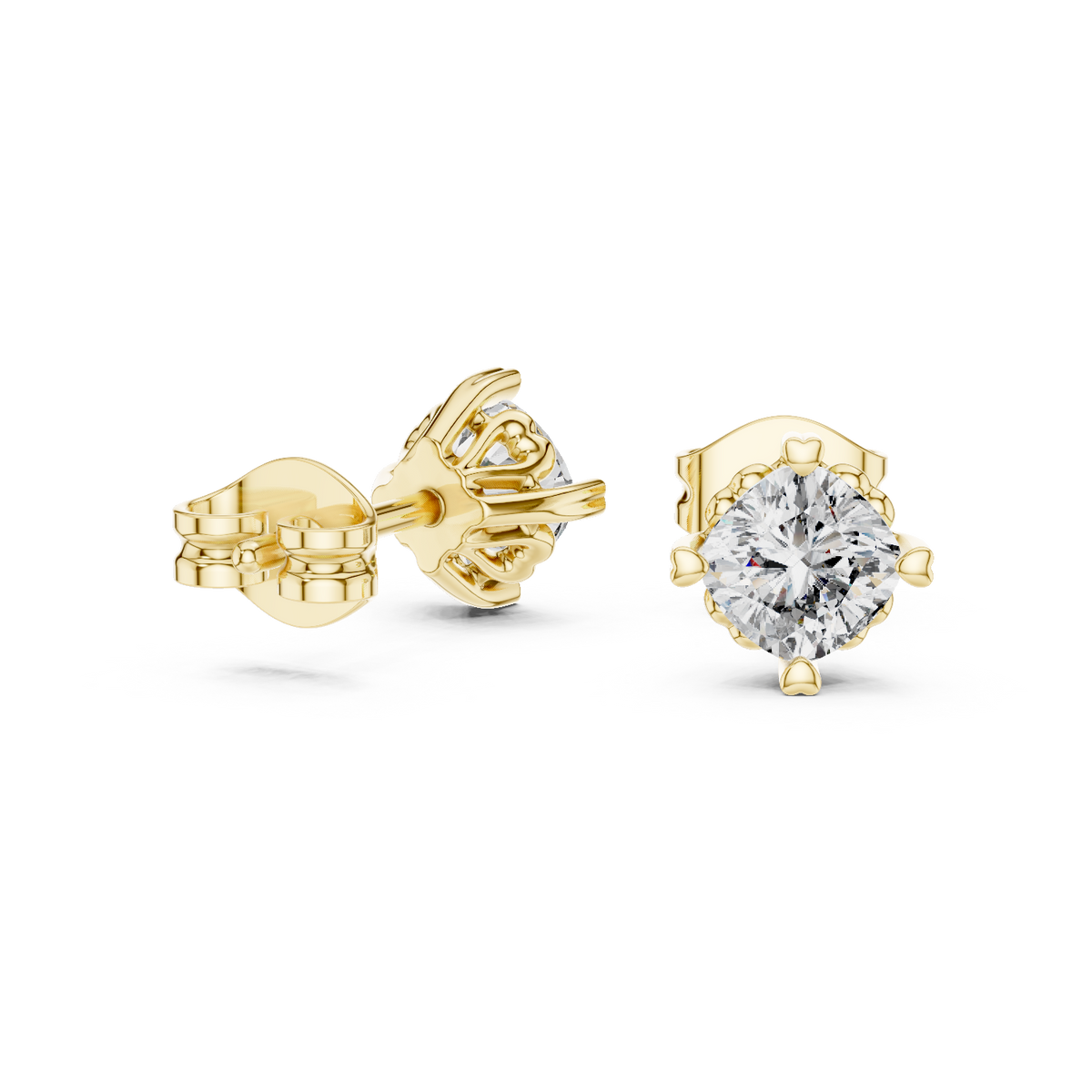 14K Solid Gold Lab Diamond Stud Earrings, Yellow Gold, view 1