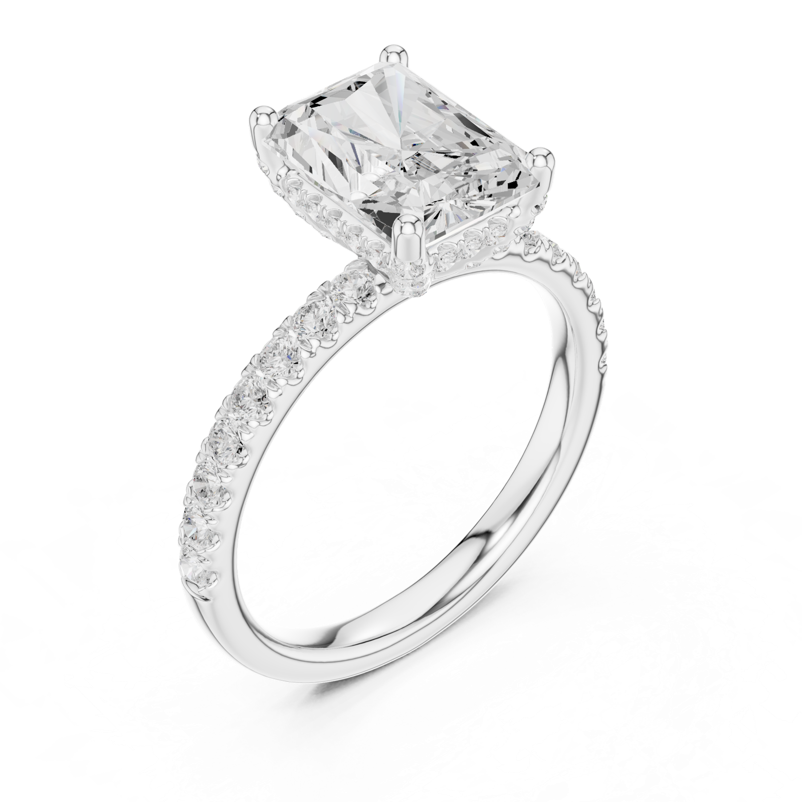 Gold Ring DDLR-161, Radiant center stone, White Gold, view 2