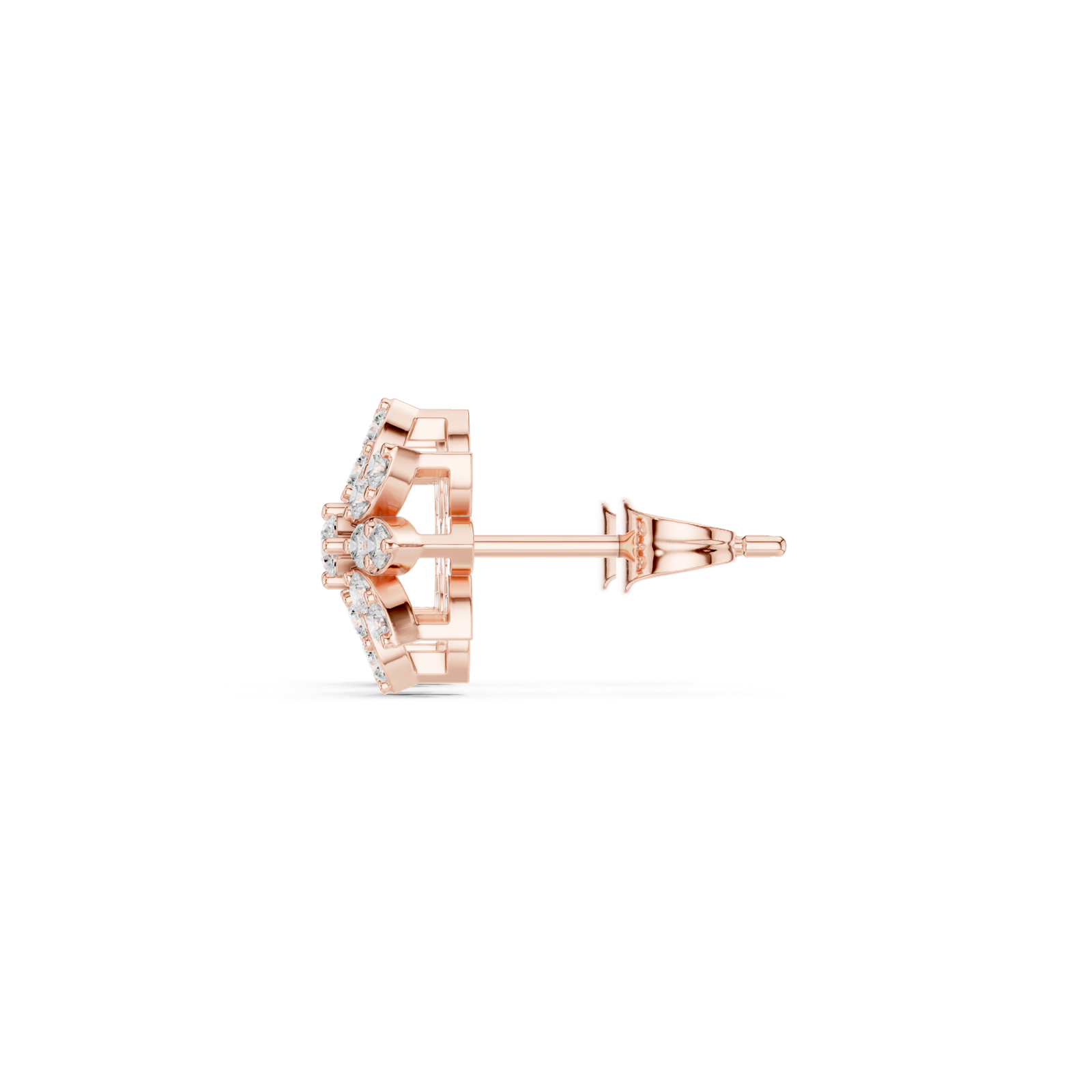 14K Solid Gold Lab Diamond Flower Cluster Earrings, Rose Gold, view 3
