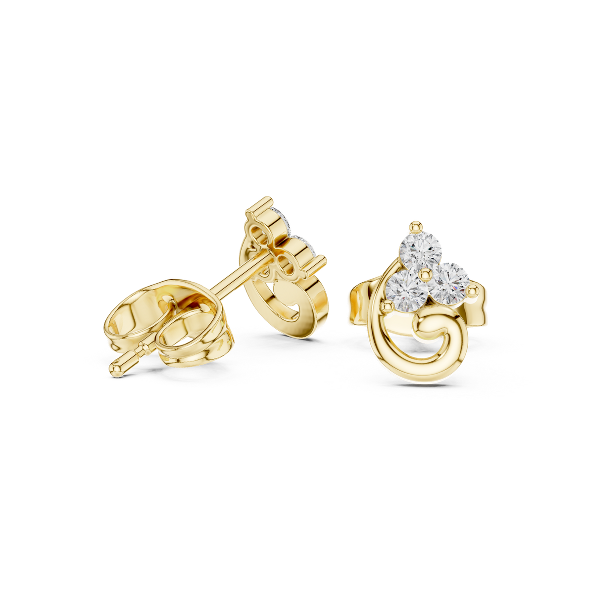 14K Solid Gold Lab Diamond Cluster Earrings, Yellow Gold, view 1