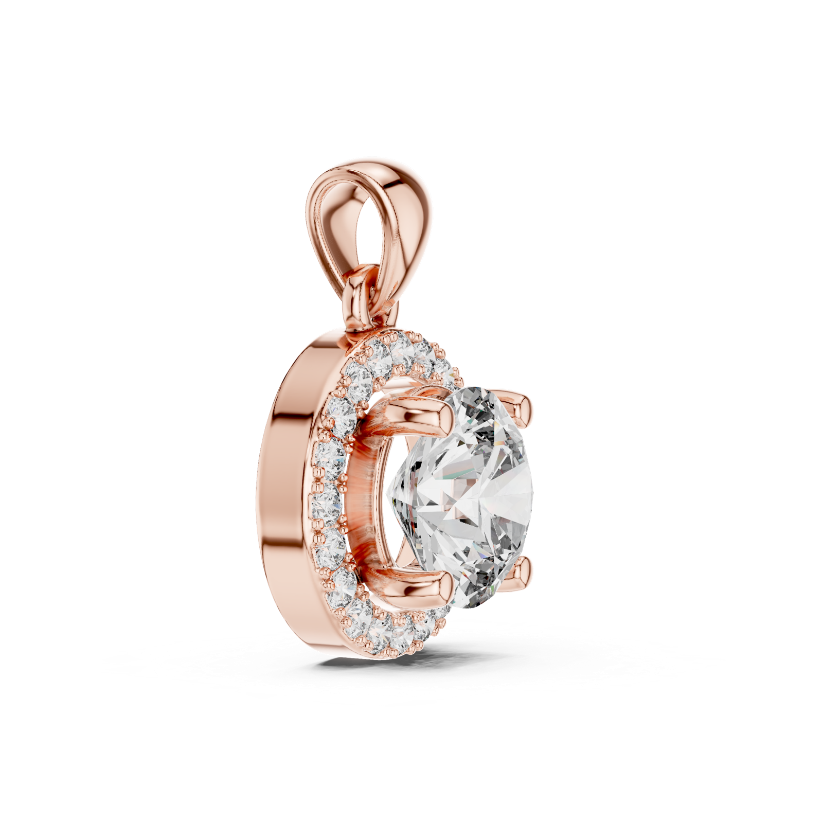 14K Solid Gold Lab Diamond Solitaire Pendant Necklace, Rose Gold, view 3