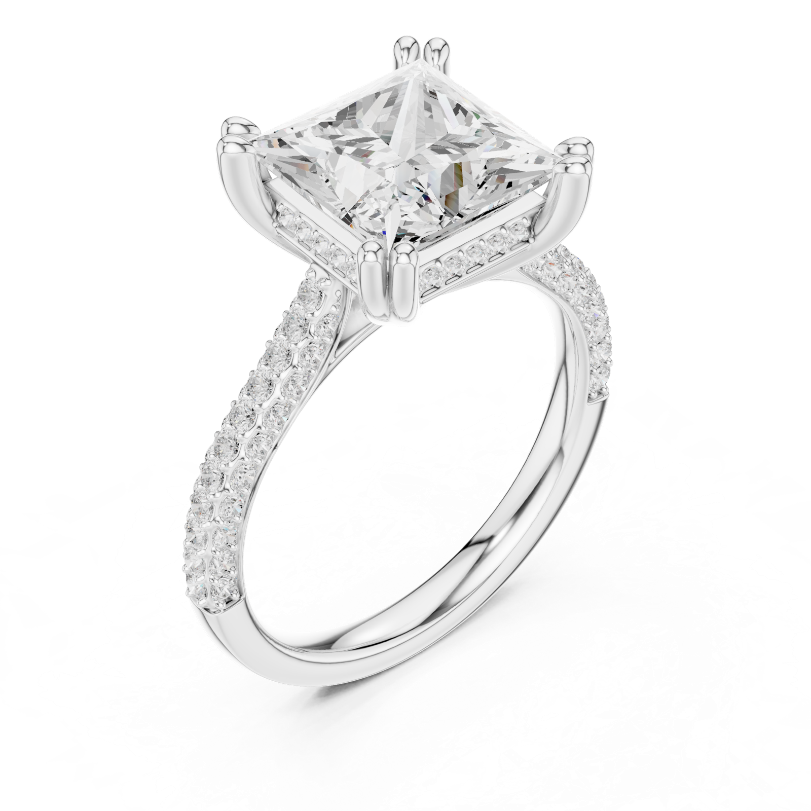 Gold Ring DDLR-260, Princess center stone, White Gold, view 2
