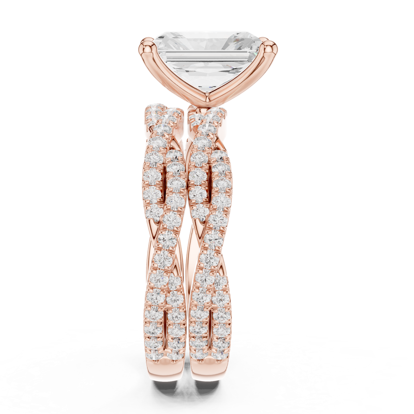 Gold Ring DDLR-300, Radiant center stone, Rose Gold, view 3