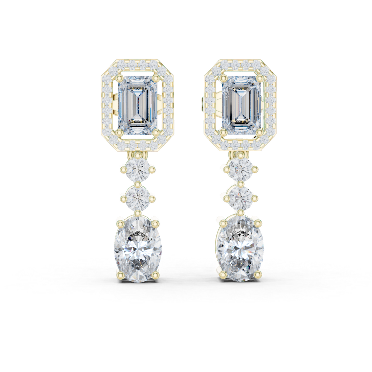 14K Solid Gold Lab Diamond Drop Earrings, Yellow Gold