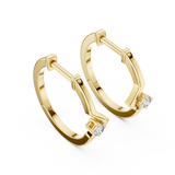 14K Solid Gold Lab Diamond Huggie Earrings, Yellow Gold, view 2