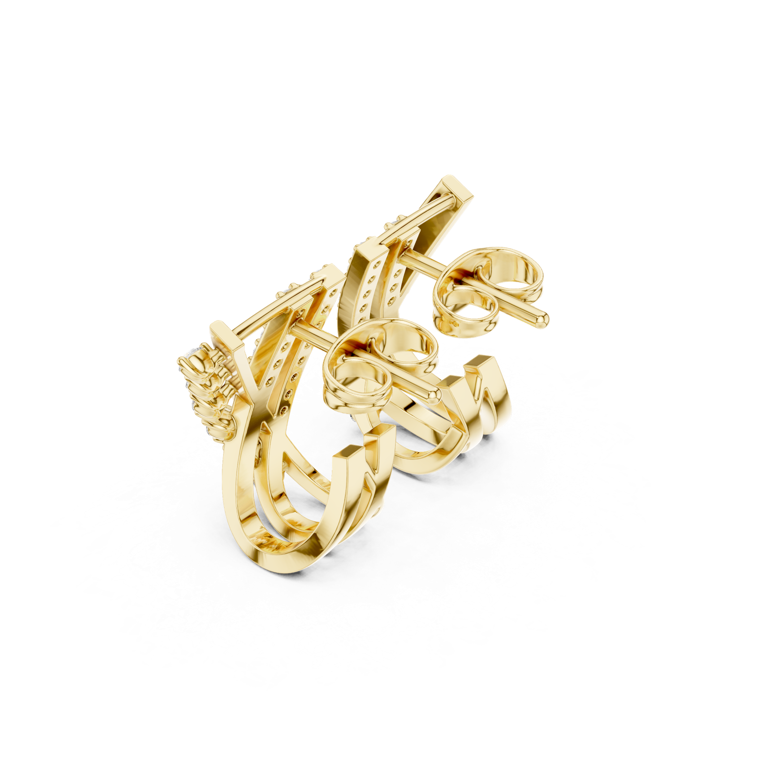 14K Solid Gold Lab Diamond Cluster Earrings, Yellow Gold, view 2