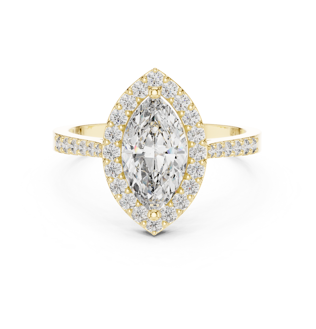 14K Solid Gold Lab Diamond Halo Ring, Yellow Gold
