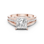 Gold Ring DDLR-253, Princess center stone, Rose Gold