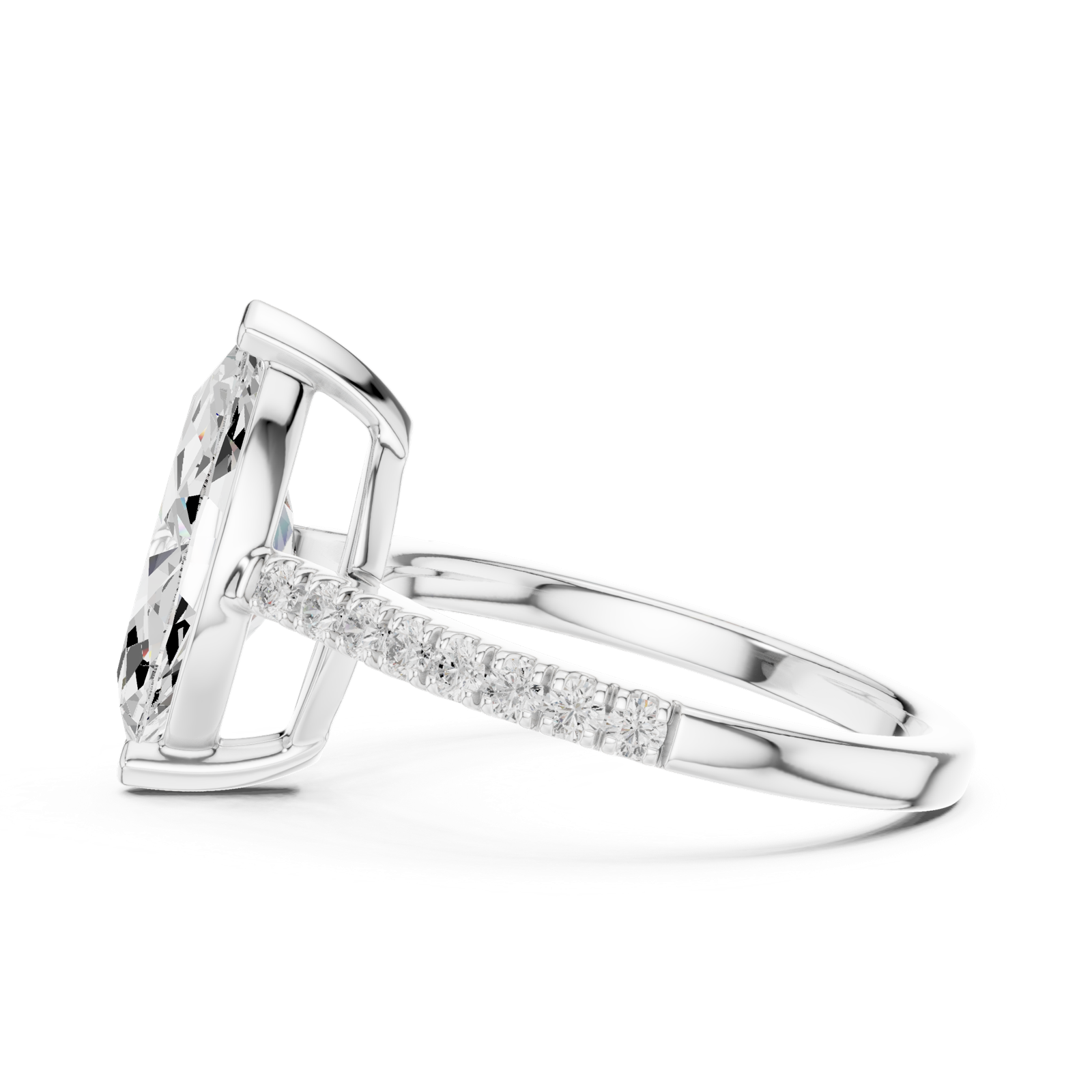 Gold Ring DDLR-039, Marquise center stone, White Gold, view 3
