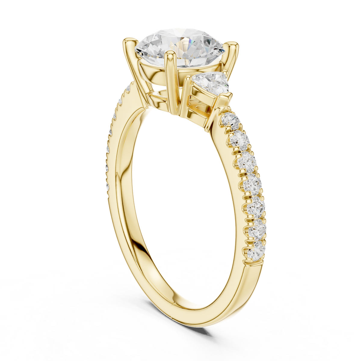 14K Solid Gold Lab Diamond Three-Stone Ring, Yellow Gold, view 1