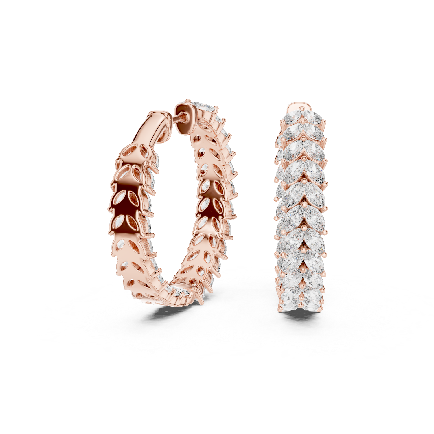 14K Solid Gold Lab Diamond Huggie Earrings, Rose Gold, view 1