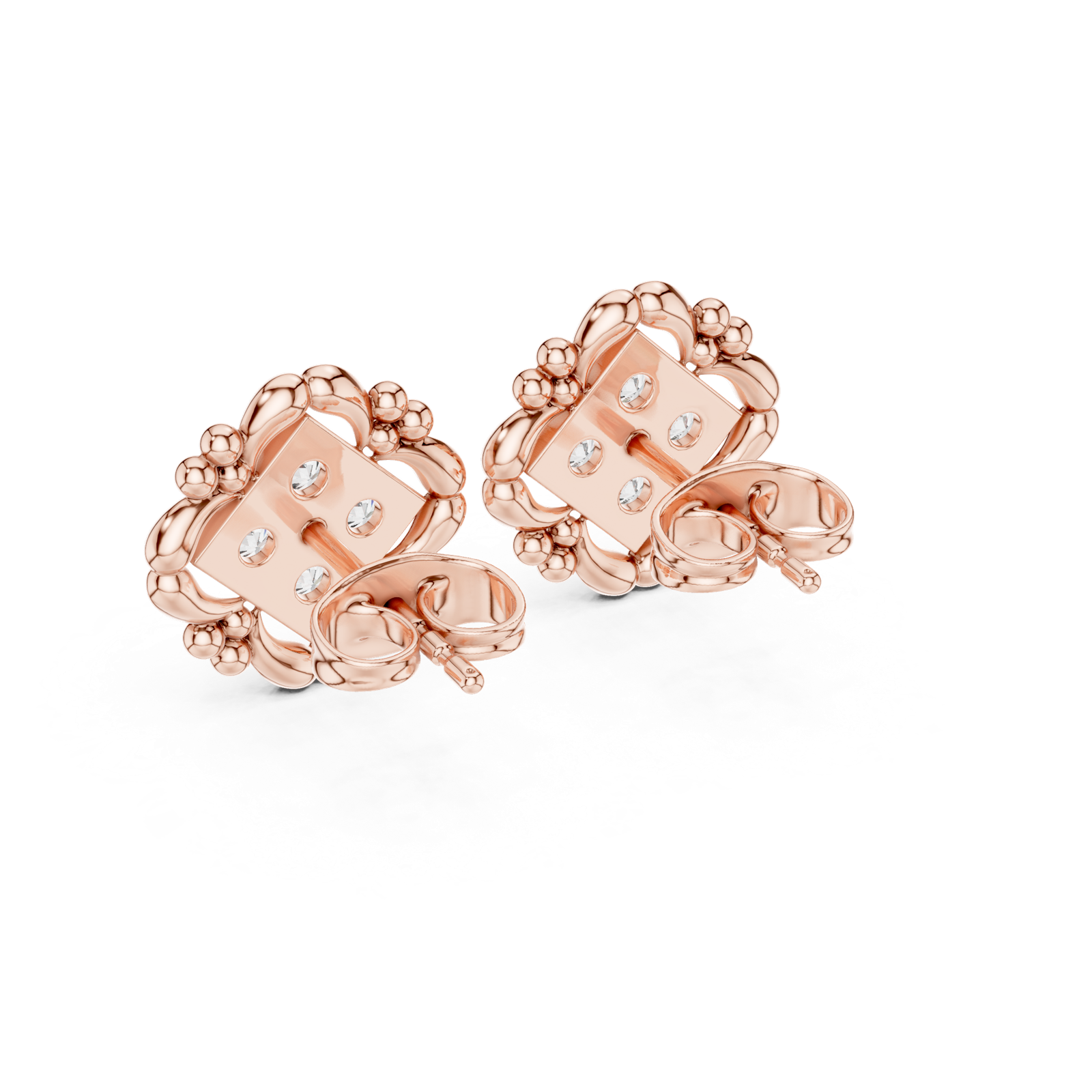 14K Solid Gold Lab Diamond Flower Cluster Earrings, Rose Gold, view 3