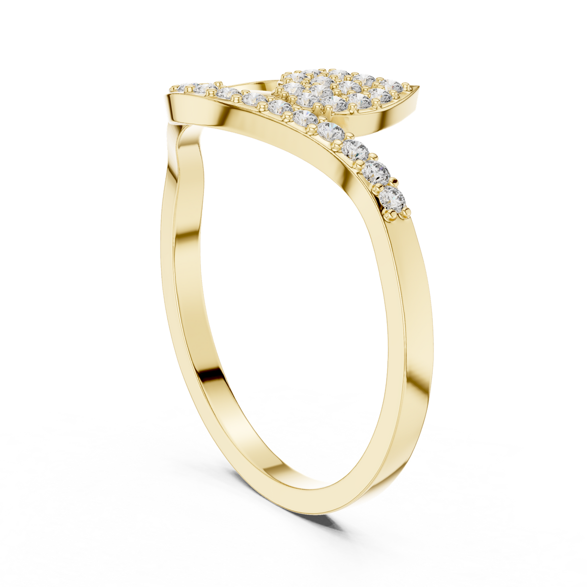14K Solid Gold Lab Diamond Leaf Cluster Ring, Yellow Gold, view 1
